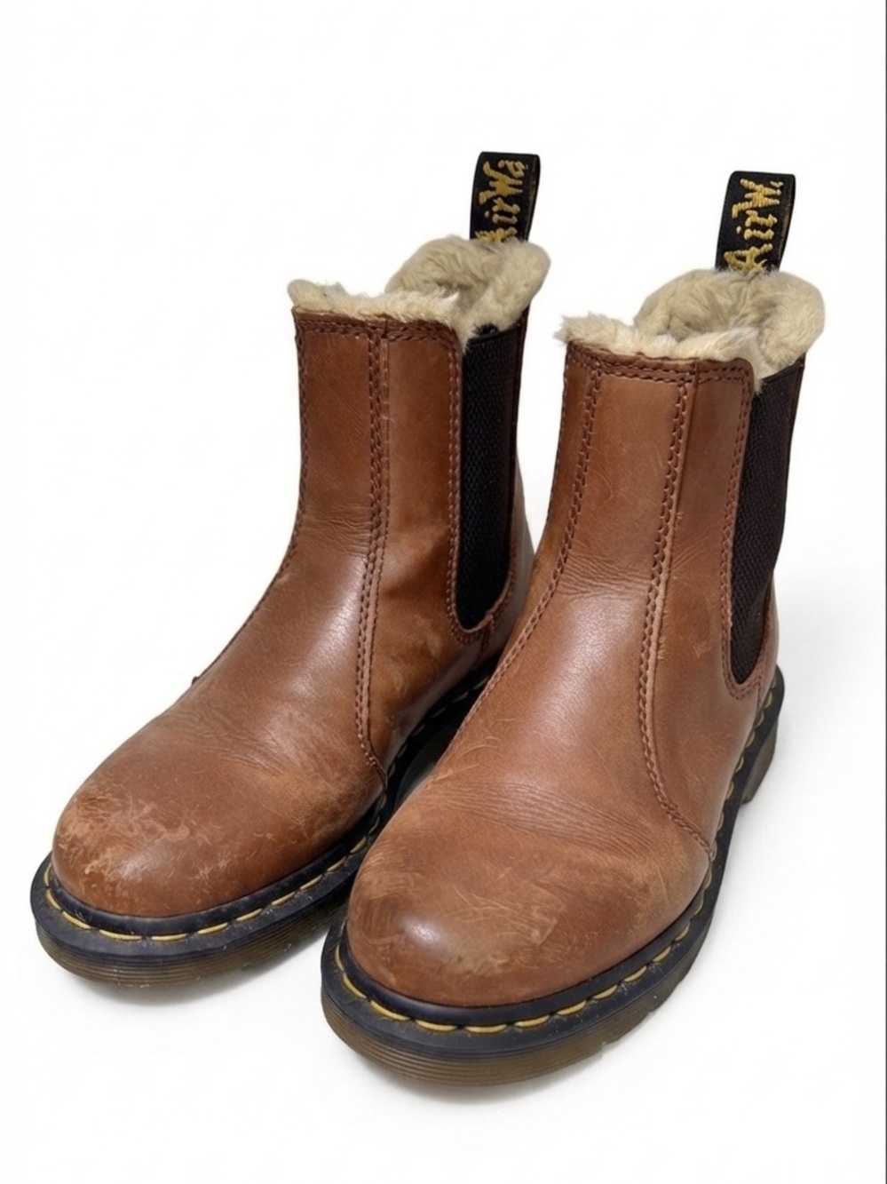 Dr. Doc Martens 2976 Leonard Chelsea Leather Boots Faux Fur - Saddle Tan Farrier